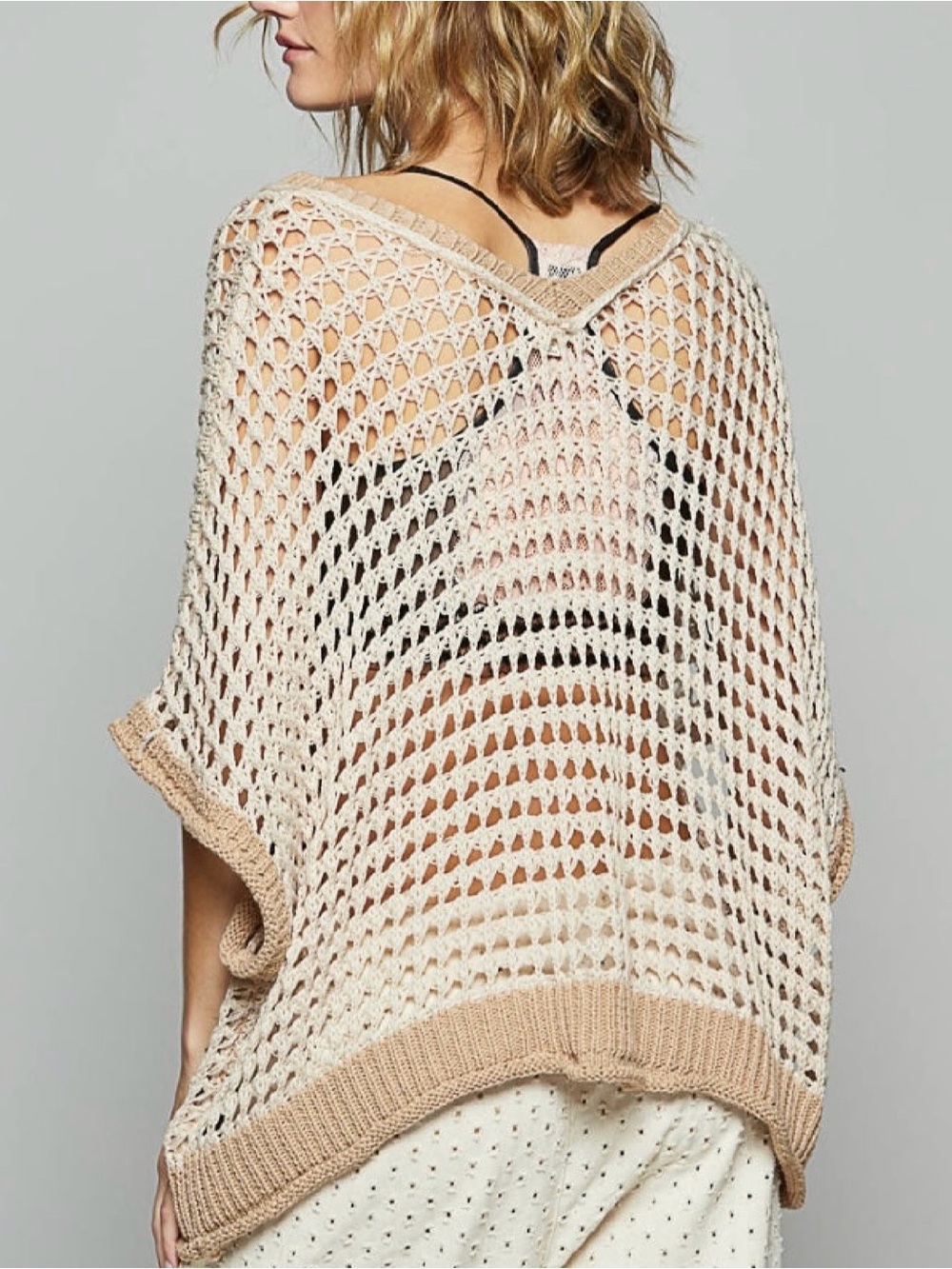 POL Cream Open-Knit Off-the-Shoulder Sweater with Mocha Peace Sign - Picture 5 of 6